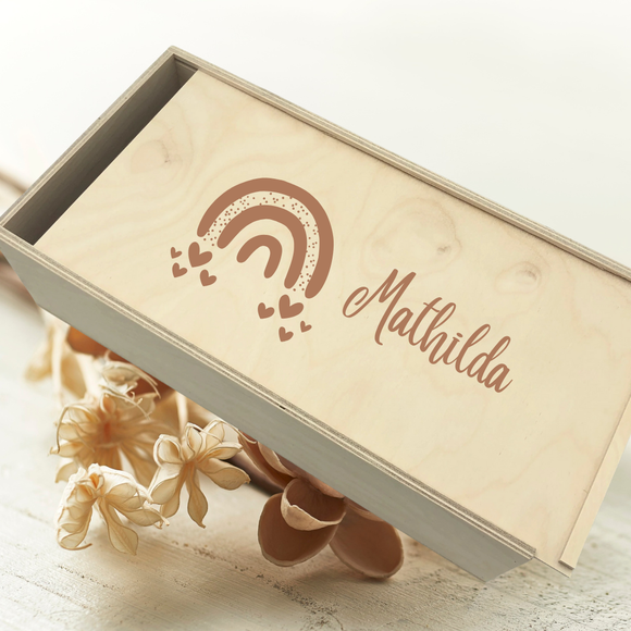 Erinnerungsbox groß mit Schiebedeckel lasergraviert, Holzbox, Schatzkiste für Kinder,