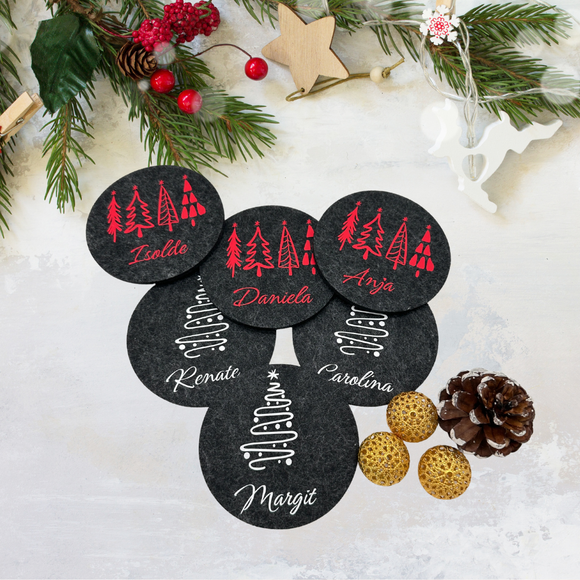 Personalisierte Glasuntersetzer aus Filz Weihnachten