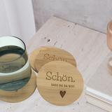 Bambusuntersetzer 4 Stk., Untersetzer aus Bambus lasergraviert, versch. Sprüche