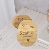 Bambusuntersetzer 4 Stk., Untersetzer aus Bambus lasergraviert, versch. Sprüche