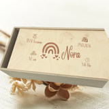 Erinnerungsbox groß mit Schiebedeckel lasergraviert, Holzbox, Schatzkiste für Kinder,