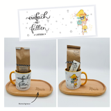 Bunte Tasse mit Pinselstift Motiven mit Minitablett