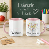 Bunte Keramiktasse für PädagogInnen personalisiert