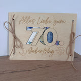 Geldgeschenk aus Holz zum Geburtstag – Personalisierte Holzkarte mit Geldfach