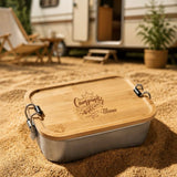Premium Jausenbox lasergraviert, Metall Lunchbox individualisiert, personalisiert, Brotdose mit Bambusdeckel