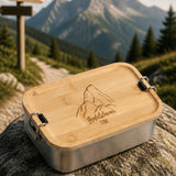 Premium Jausenbox lasergraviert, Metall Lunchbox individualisiert, personalisiert, Brotdose mit Bambusdeckel