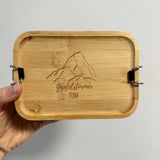 Premium Jausenbox lasergraviert, Metall Lunchbox individualisiert, personalisiert, Brotdose mit Bambusdeckel