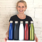 Trinkflasche, Thermosflasche aus Edelstahl in BLAU mit Wunschgrafik